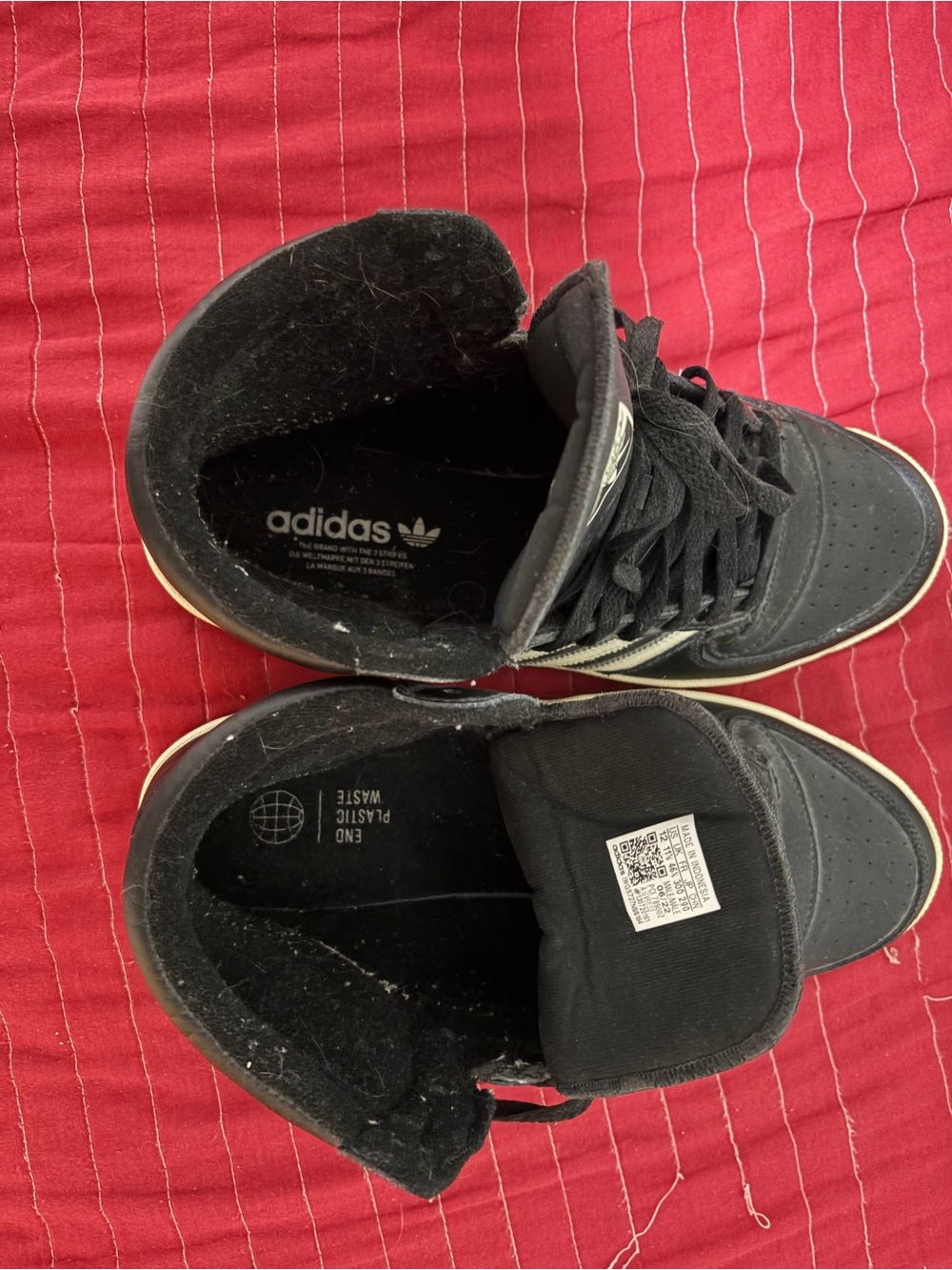 adidas Black High-Top Sneakers with White Stripes and Cream Midsole